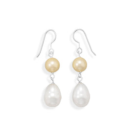 Yellow and White Shell Base Pearl Earrings