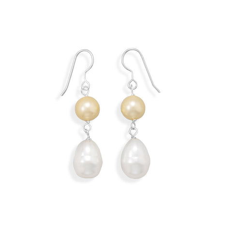 Yellow and White Shell Base Pearl Earrings