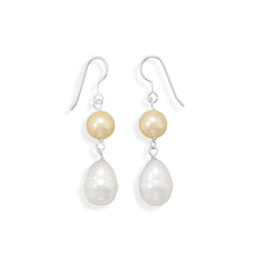 Yellow and White Shell Base Pearl Earrings