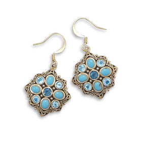 Bronze Earrings with Blue Topaz and Reconstituted Turquoise