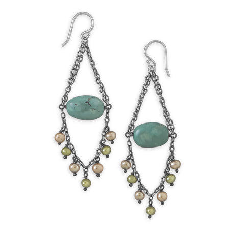 Reconstituted Turquoise and Cultured Freshwater Pearl Earrings