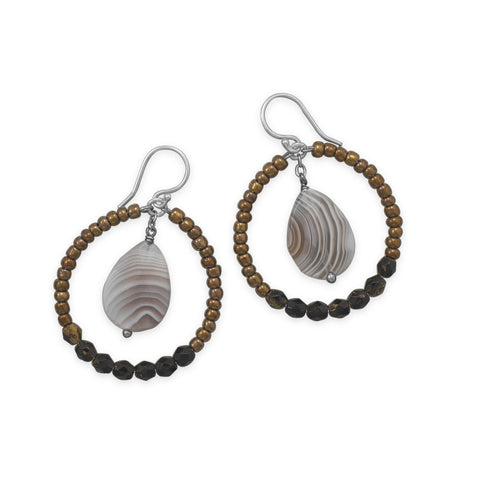 Botswana Agate and Glass Bead Drop Earrings