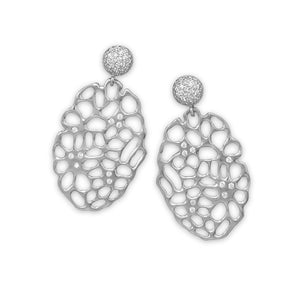 Rhodium Plated CZ Post Drop Earrings