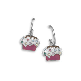 Rhodium Plated 1/2 Hoop Earrings with Cupcake Charm