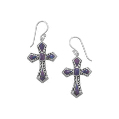 Reconstituted Dyed Purple Turquoise Cross Earrings