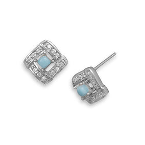 Square CZ and Larimar Earrings