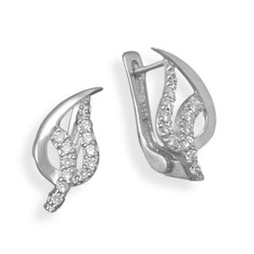 Rhodium Plated Hinged CZ Earrings