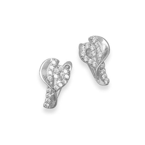 Rhodium Plated CZ Heart Earrings