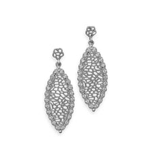 Rhodium Plated Marquise Shape Drop Earrings