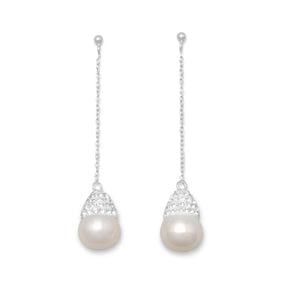 Cultured Freshwater Pearl and Crystal Drop Earrings