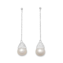 Cultured Freshwater Pearl and Crystal Drop Earrings