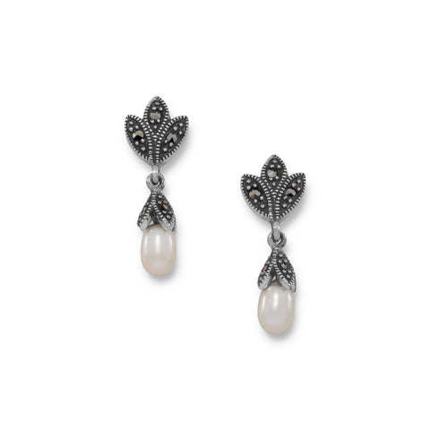 Marcasite and Cultured Freshwater Pearl Earrings