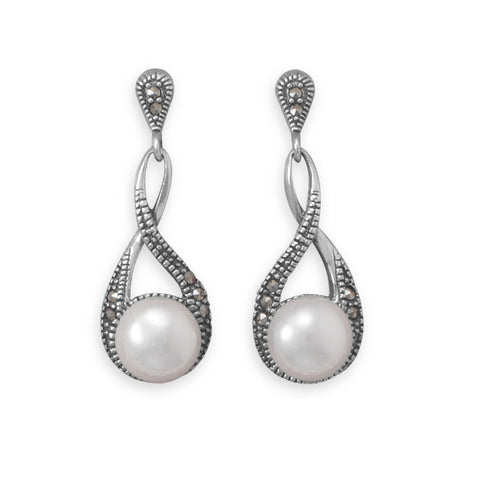 Marcasite and Shell Pearl Drop Earrings