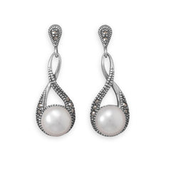 Marcasite and Shell Pearl Drop Earrings