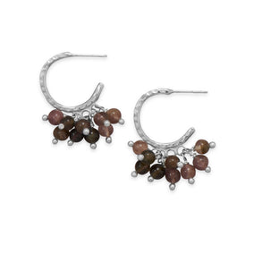 Hammered Half Hoop Earrings with Tourmaline Beads