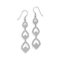 Rhodium Plated Micro Pave CZ Triple Drop Earrings