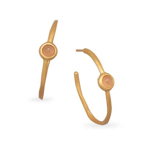 14 Karat Gold Plated Sterling Silver Moonstone Hoop Earrings