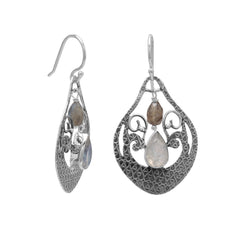 Oxidized Moonstone and Labradorite Drop Earrings
