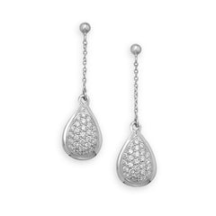 Rhodium Plated Pave CZ Drop Earrings