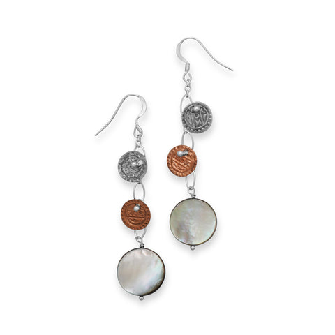 Two Tone Disc and Shell Earrings