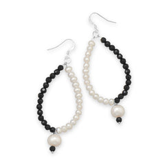 Black Glass and Cultured Freshwater Pearl Earrings