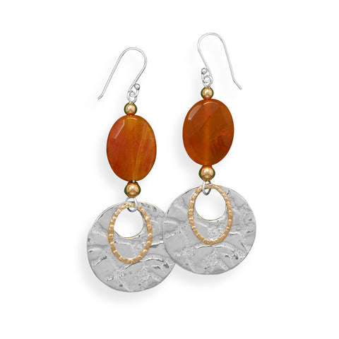 Fire Agate Two Tone Textured Earrings