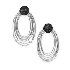 Rhodium Plated Black CZ Multiring Drop Earrings