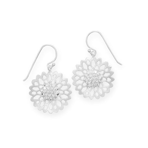 Satin Finish CZ Flower Earrings