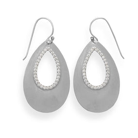 Rhodium Plated Pear Shape Drop Earrings