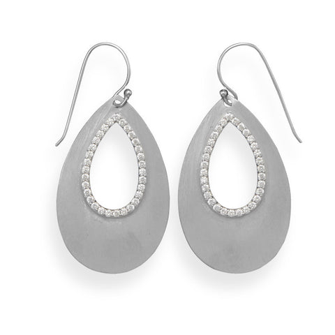 Rhodium Plated Pear Shape Drop Earrings