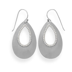 Rhodium Plated Pear Shape Drop Earrings