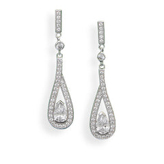 Rhodium Plated Micro Pave CZ Drop Earrings
