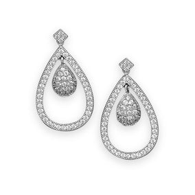 Rhodium Plated Micro Pave CZ Pear Drop Earrings