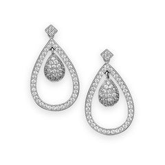 Rhodium Plated Micro Pave CZ Pear Drop Earrings
