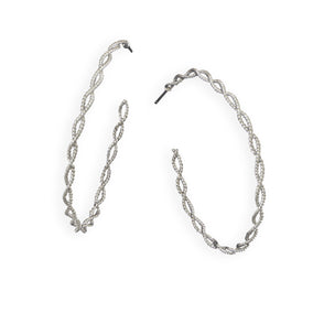 Rhodium Plated Double Twist Hoop Earrings