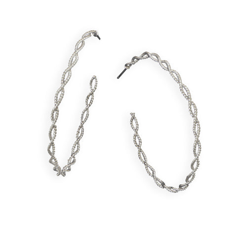 Rhodium Plated Double Twist Hoop Earrings