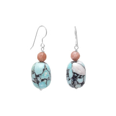 Mosaic Turquoise and Moonstone Drop Earrings