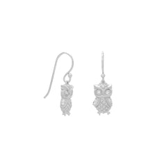 Rhodium Plated Satin Finish Owl Earrings