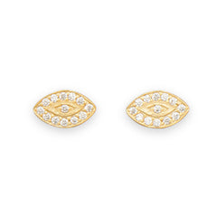 14 Karat Gold Plated CZ Evil Eye Earrings