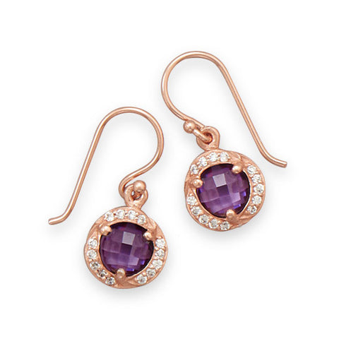 14 Karat Rose Gold Plated Purple CZ Earrings