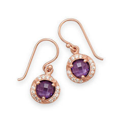 14 Karat Rose Gold Plated Purple CZ Earrings