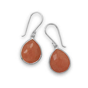 Pear Shape Freeform Faceted Orange Aventurine Earrings