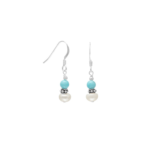 Handmade Drop Earrings with Pearls And Dyed Magnesite