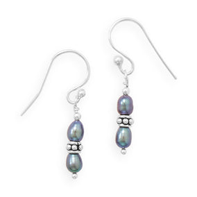 Handmade Peacock Pearl Drop French Wire Earrings