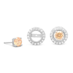 Rhodium Plated CZ Frame Earring Jackets.  Pink CZ Stud Earrings Sold Separately.