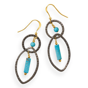 Handmade Two Tone Geometric Reconstituted Turquoise Earrings