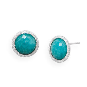 Round Freeform Faceted Amazonite Earrings with CZ Edge