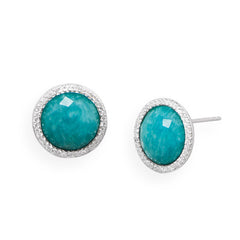 Round Freeform Faceted Amazonite Earrings with CZ Edge