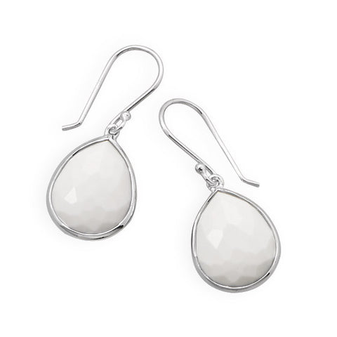 Pear Shape Freeform Faceted White Agate Earrings