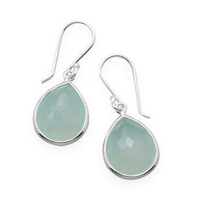 Pear Shape Freeform Faceted Synthetic Green Chalcedony Earrings